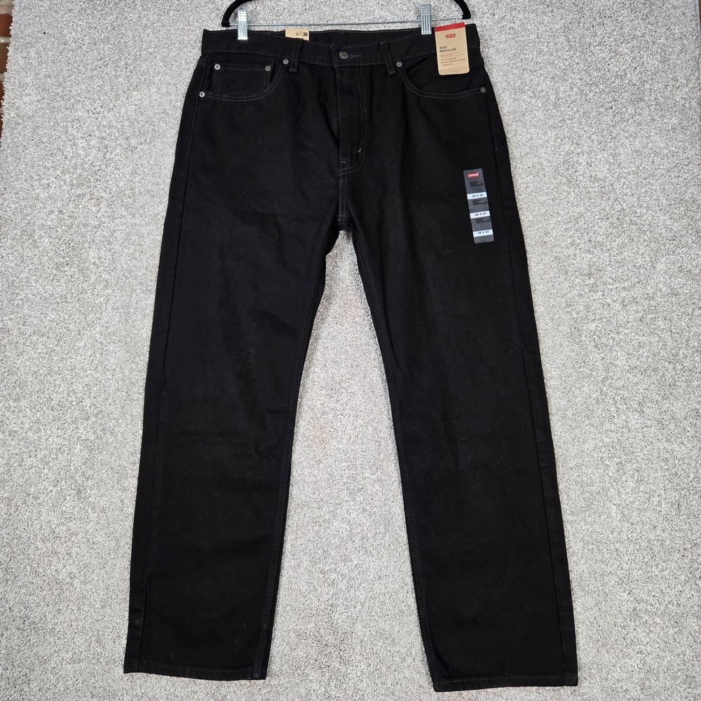 Levi's 505 Regular Fit Straight Leg Jeans‎ mens 36X30 Black 100% cotton NEW